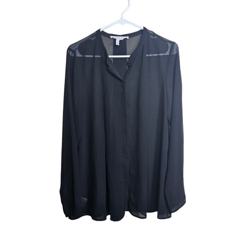 BCBGeneration Black Sheer Long Sleeved Top Buttoned Sz M